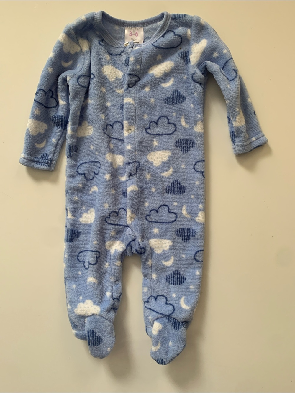 Blue Cloud Print Fleece Footed One-Piece Size 3-6M